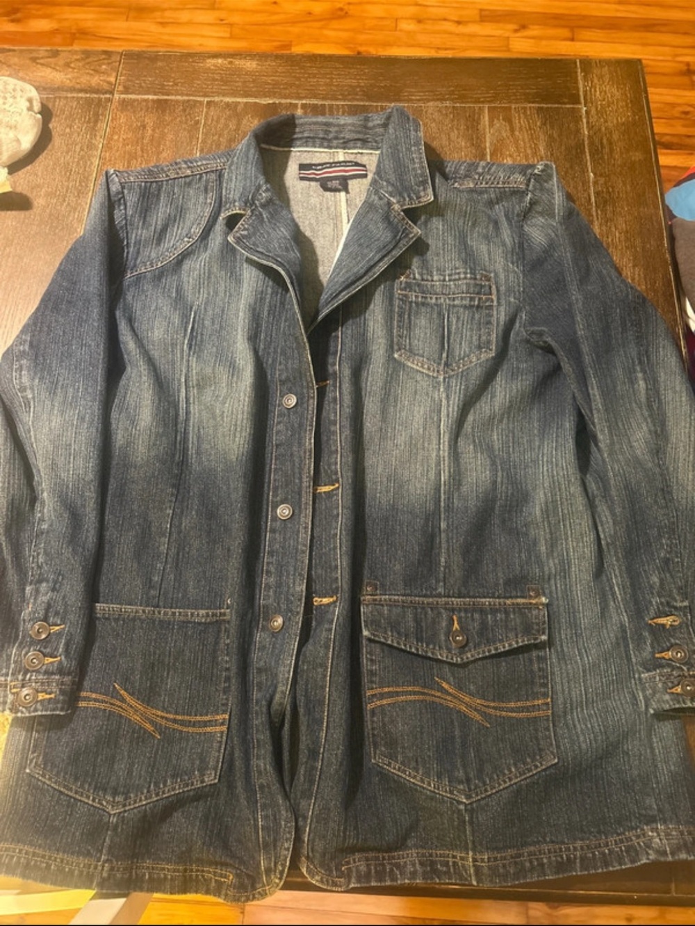 Phat Farm Blue Washed Denim Shirt Jacket with Contrast Stitching